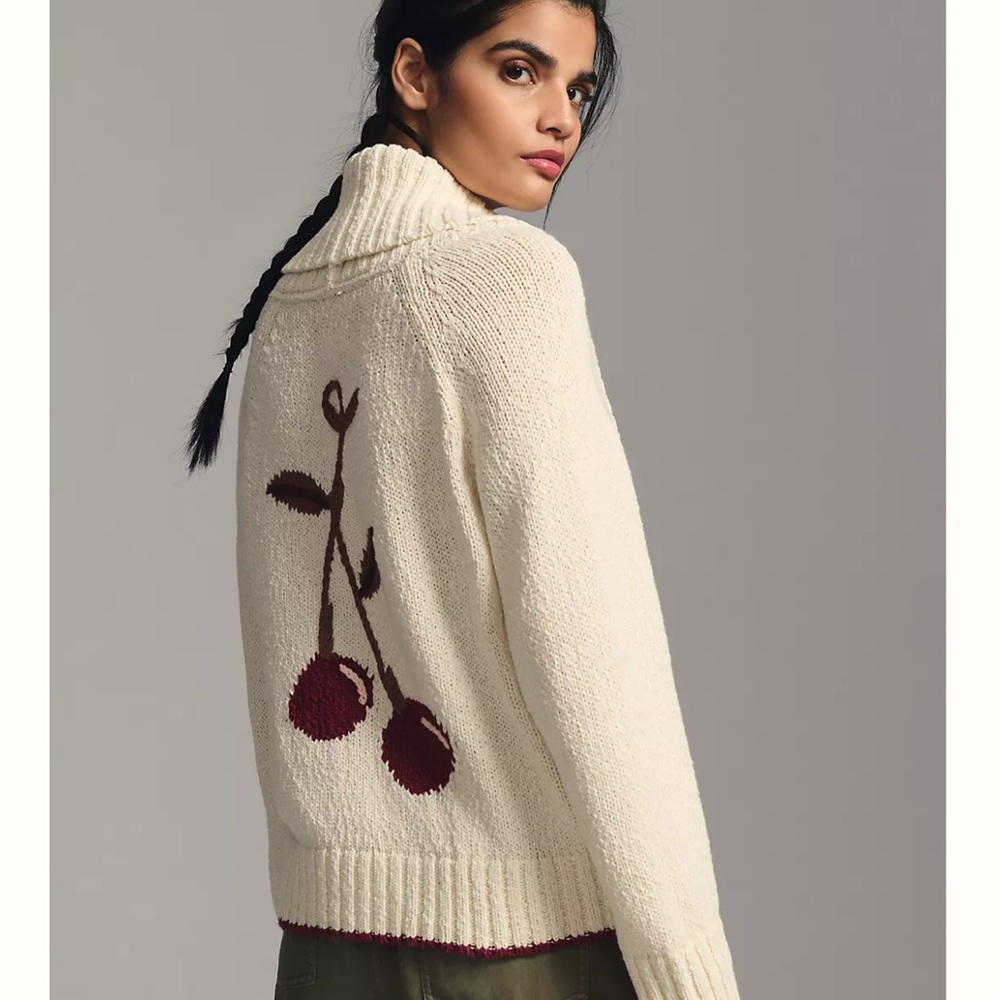 Anthropologie Maeve Cherry Cardigan Sweater Size Large